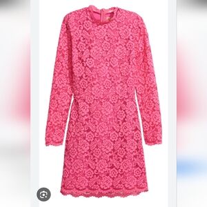 HM Romantic Pink Lace Long Sleeve Dress With Cut-out Back Sz 2-4